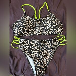 Leopard Print Bikini with Neon Straps